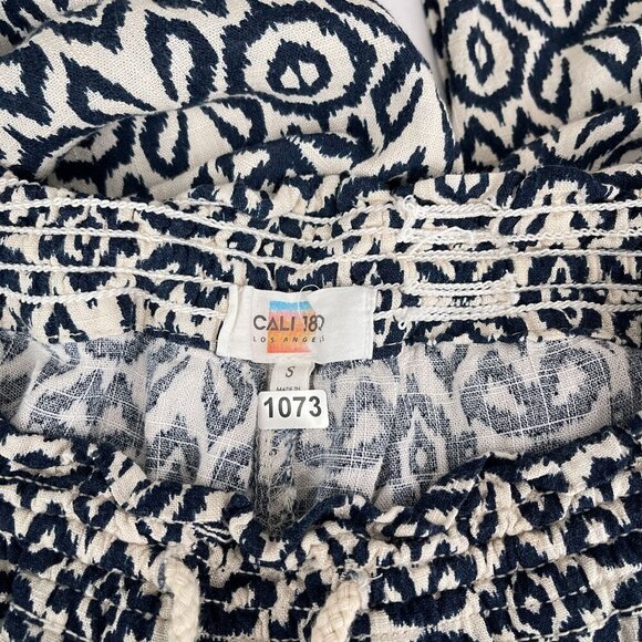 Cali1850 Navy White Smocked Drawstring Waist Wide Leg Pants Linen Blend Women S - Picture 6 of 16